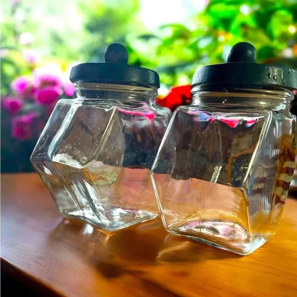 Libbey Other - Libbey Glass Counter Jar Canister Hexagon Wood Lid Of Canada General Store Style